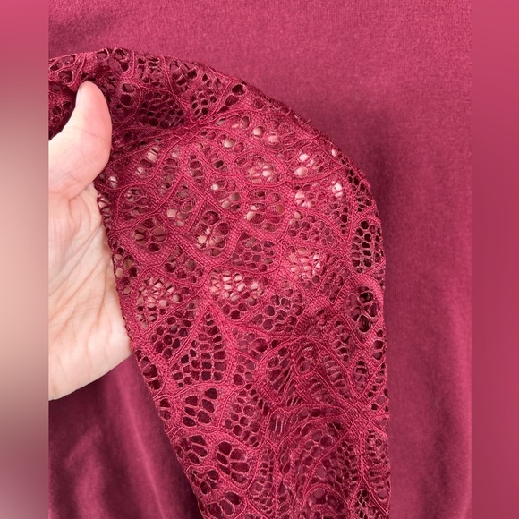 Reitmans sweater with lace sleeves, Small, burgundy, crewneck, Office Event - Picture 4 of 8